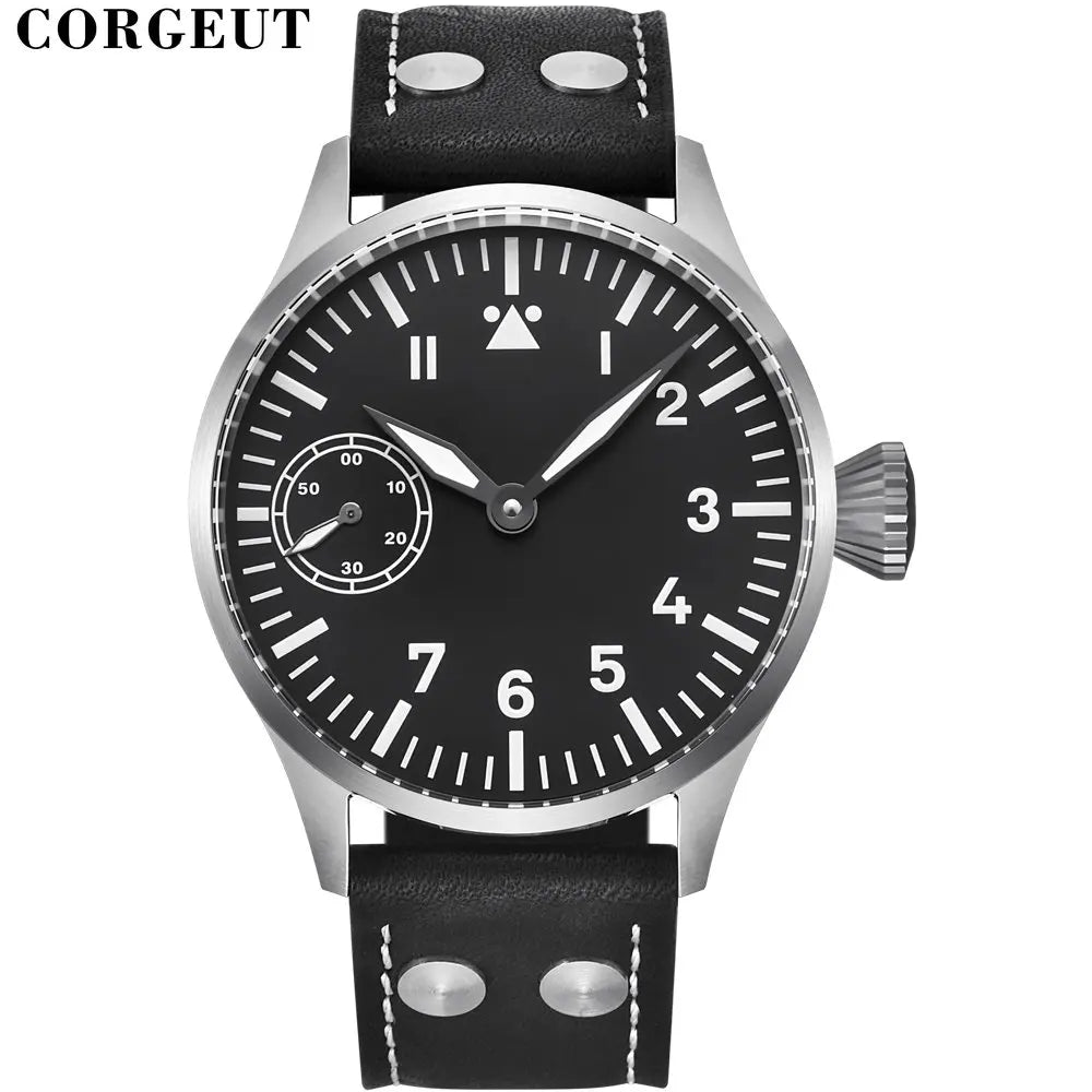 Corgeut 6023 Sub Second Pilot St3600  Manual Mechanical Watch 44MM 5ATM Sapphire Luminious glass back