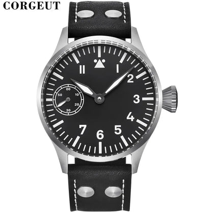Corgeut 6023 Sub Second Pilot St3600  Manual Mechanical Watch 44MM 5ATM Sapphire Luminious glass back