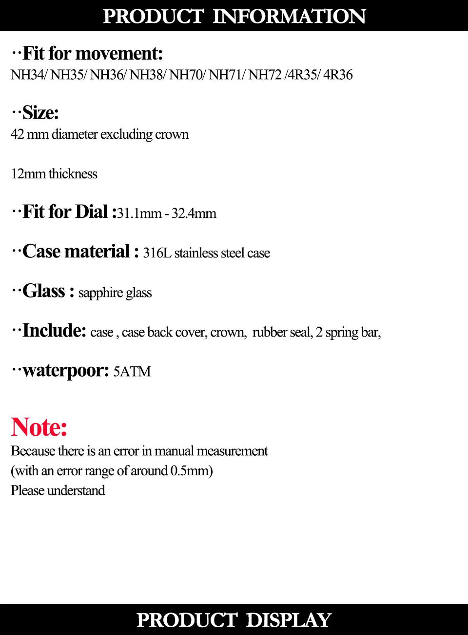 For Octagonal Stainless Steel 42mm Automatic Watch Case MOD Bracelet Transparent Back Sapphire Fit NH34 NH35 NH36 NH38 NH70 NH72