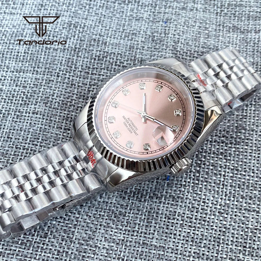 Tandorio Datejust TD151 Sapphire Pink Sunburst 36mm 39mm NH35 Diamond Marksmm