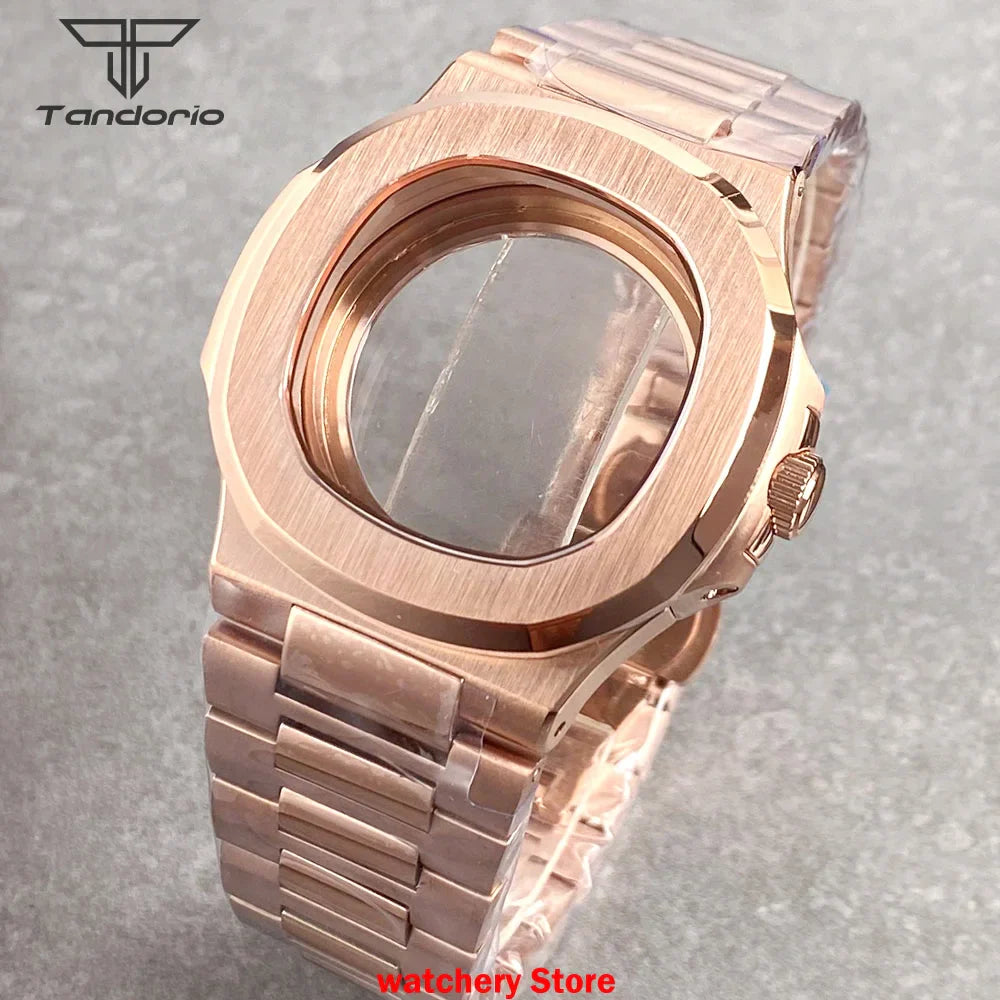 40mm Rose Gold Watch Case Bracelet Fit NH35 NH36 Automatic Movement Watch Parts For Nautilus Style Stainless Steel Bracelet