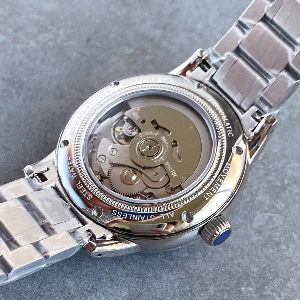 Tandorio NH35A Double Dome Sapphire Dress Wristwatch polished 40MM 20bar TD152 Glass Back