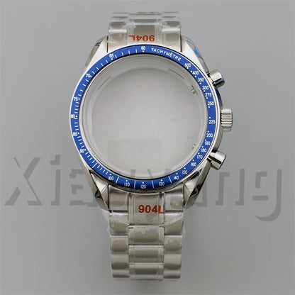 Speed Master Case 40mm VK63 Silver Watch Case Blue Green Black Silver Insert With Coated Glass For VK63 Quartz Chronograph Movement Steel Bracelet