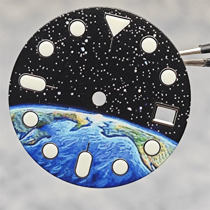 28.5mm Watch Dial Starry Sky and Earth Green Luminous Surface + Hands for NH35/ NH36/ 4R/ 7S Movement Replace Watch Accessories