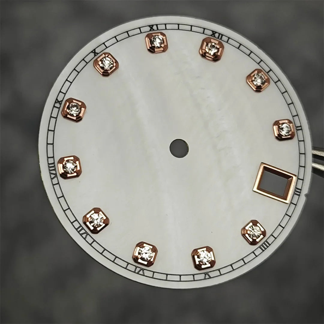NH35 Watch Dial Watch Hands 28.5mm Diamond Inlaid Shell of Pearl Pattern Surface Watch Accessories for NH35/NH36 Movement