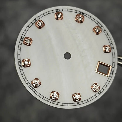 NH35 Watch Dial Watch Hands 28.5mm Diamond Inlaid Shell of Pearl Pattern Surface Watch Accessories for NH35/NH36 Movement