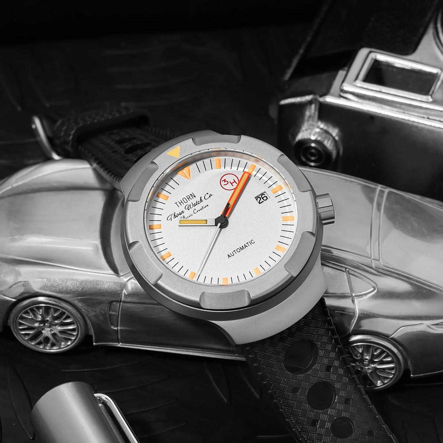 Thorn 42mm Men's Retro Titanium Diver Watch PT5000 Automatic Movement Rubber Strap C3 Luminous 20Bar Water Resistance