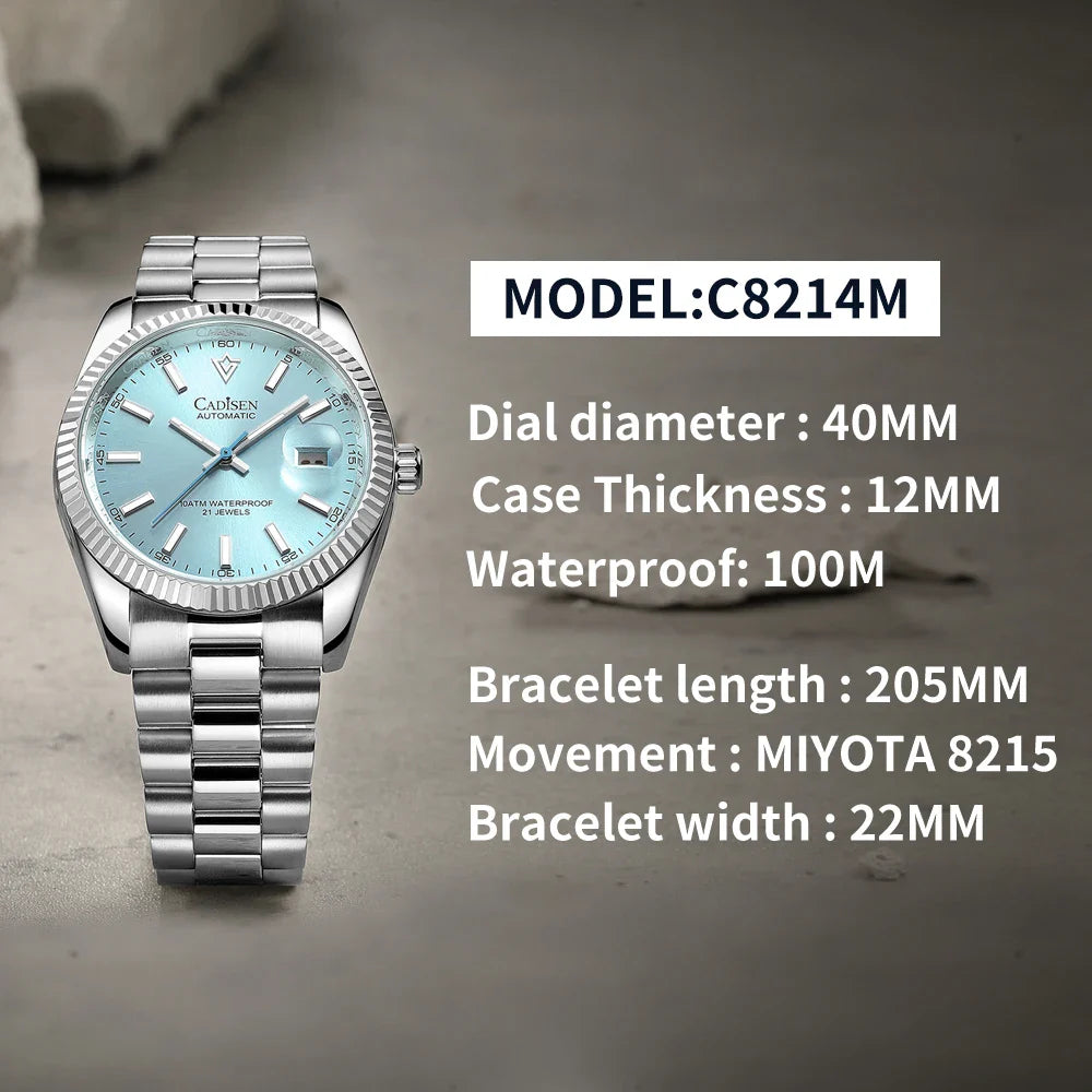 Cadisen C8214 DateJust Watch AR Sapphire MIYOTA 8215 10Bar C3 Lume 40MM