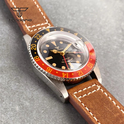 Tandorio NH34 GMT Watch 6542 homage 38mmTD218S Sapphire 20BAR Diver 24H Glass Bezel Sapphire