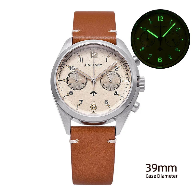 Customizable Watch Baltany 39mm Vk64 Quartz  Military watch Chrono RAF 6BB Homage Multifunction Chronograph 5bar AR Sapphire Swiss Lume
