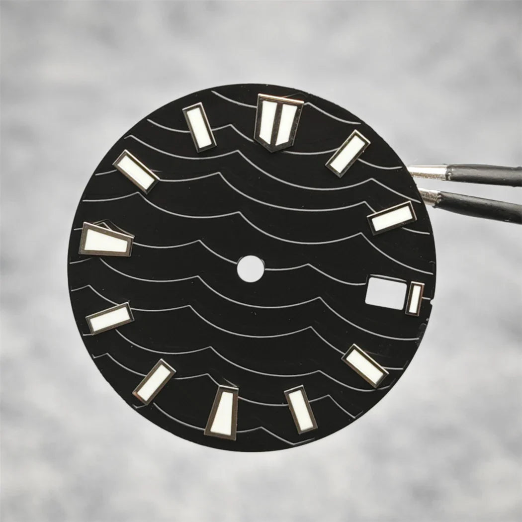 28.5mm Watch Dial C3 Green Luminous Wave Pattern Watch Faces Watches Replacement Accessories for NH35/ NH36/ NH34 Movement