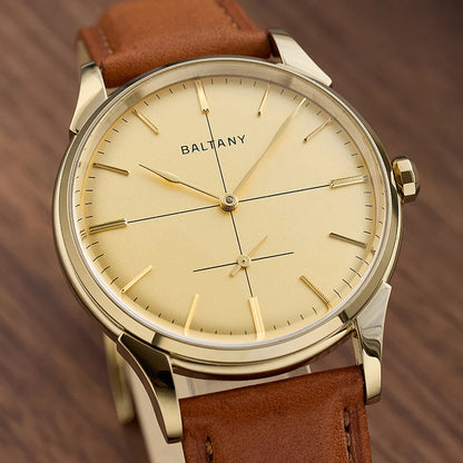 Baltany Dress Watchse Man S4092 Leather Straps Crosshair 38.5mm Dial Small Seconds Hand-Winding Mechanical luxury Wristwatches