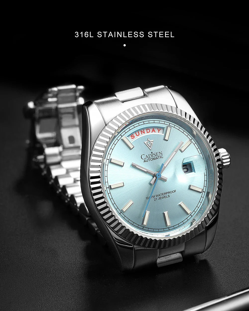 CADISEN C8215 DD40 Watches Day-Date AR Sapphir 10Bar MIYOTA 8285 Movt 40MM