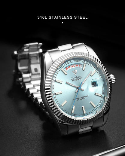 CADISEN C8215 DD40 Watches Day-Date AR Sapphir 10Bar MIYOTA 8285 Movt 40MM