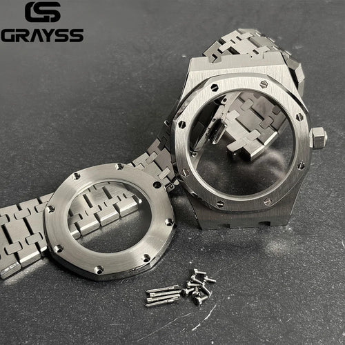 For Octagonal Stainless Steel 42mm Automatic Watch Case MOD Bracelet Transparent Back Sapphire Fit NH34 NH35 NH36 NH38 NH70 NH72