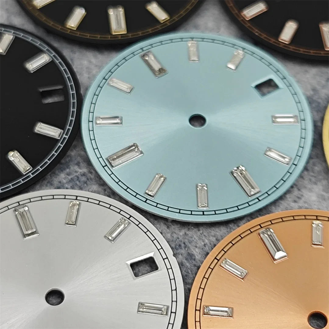 28.5mm Watch Dial Stone Diamond Nail Sunburst Watch Faces No Luminous Accessory Suitable for NH35 / NH36 Movement