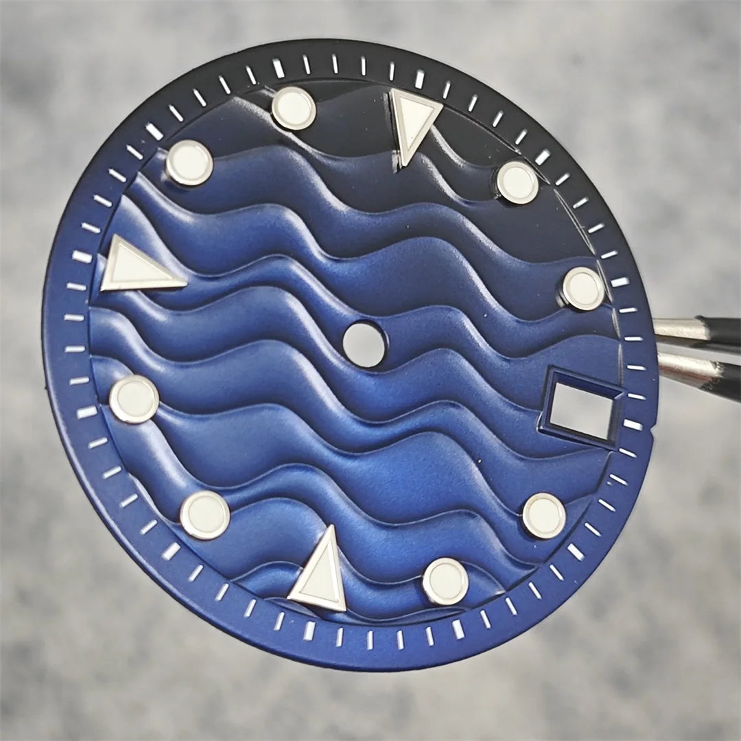 28.5mm Watch Dial Water Ripple Gradient Color Watch Faces Green Luminous Surface Man’s Watch Accessories for NH35 Movement