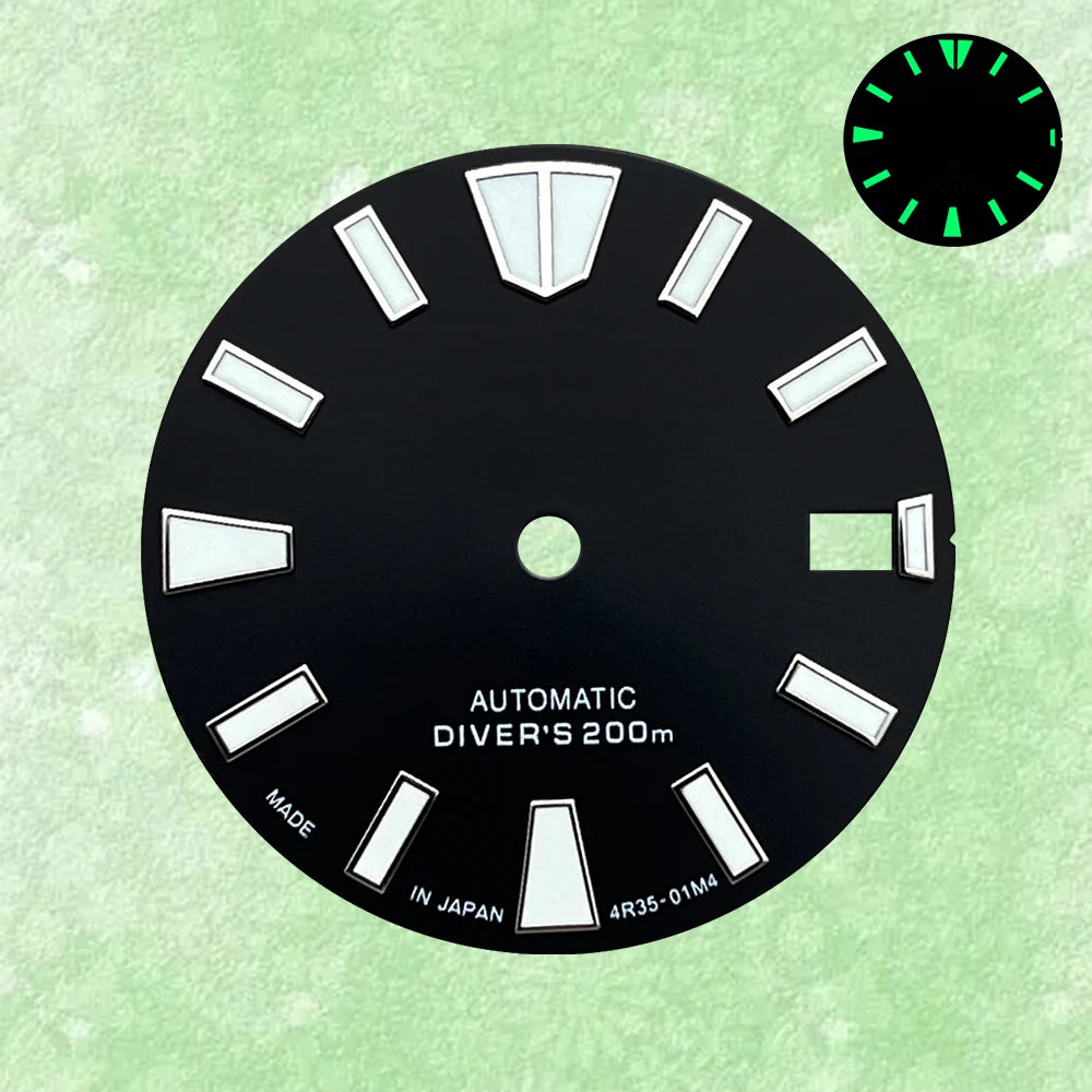 28.5mm S Logo Dial Suitable For NH35/NH36 Japanese Automatic Movement Green Luminous Watch Modification Accessories