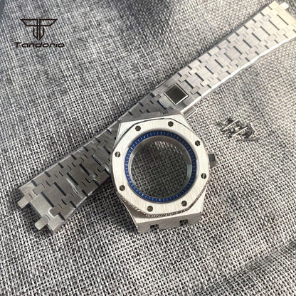 42mm Royal Oak AP Case Stainless Steel Brushed Octagon Watch Case Bracelet Glass Back Chapter Ring Sapphire Glass Fit NH35 NH36 Automatic Movement