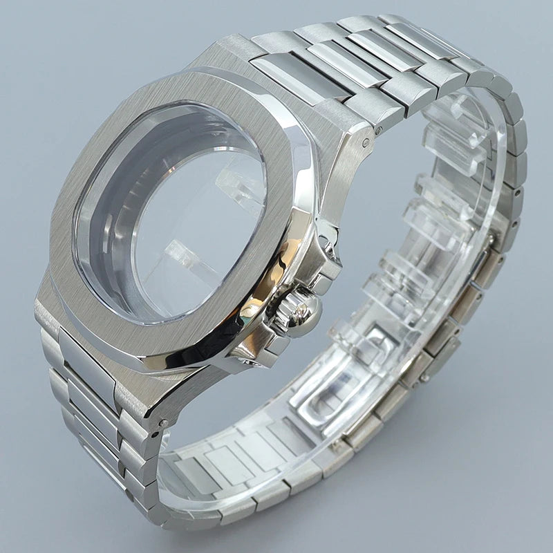 Silver/Black/Rose Gold 40mm Watch Cases Strap Parts Sapphire Glass For NH35 NH36 NH34 NH38 NH72 Movement 30.8mmDial Mod Nautilus