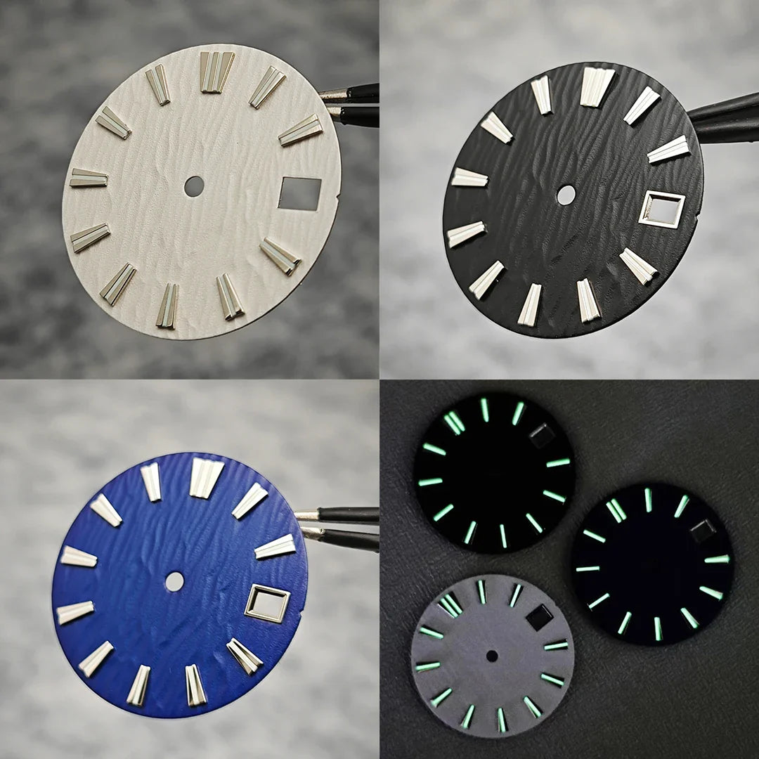 28.5mm NH35 Watch Dial Vertical Wave Stripe Pattern Watch Faces BGW9/C3 Luminous Surface Accessories for NH35/NH36/4R/6R Movement