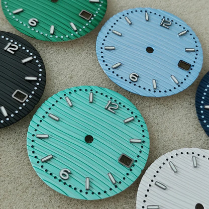 30.5mm Green Luminous Silver Watch Dial Digital Plus Bar Studs Watch Modification Accessories for NH35/ NH36/ 4R/ 7S Movement