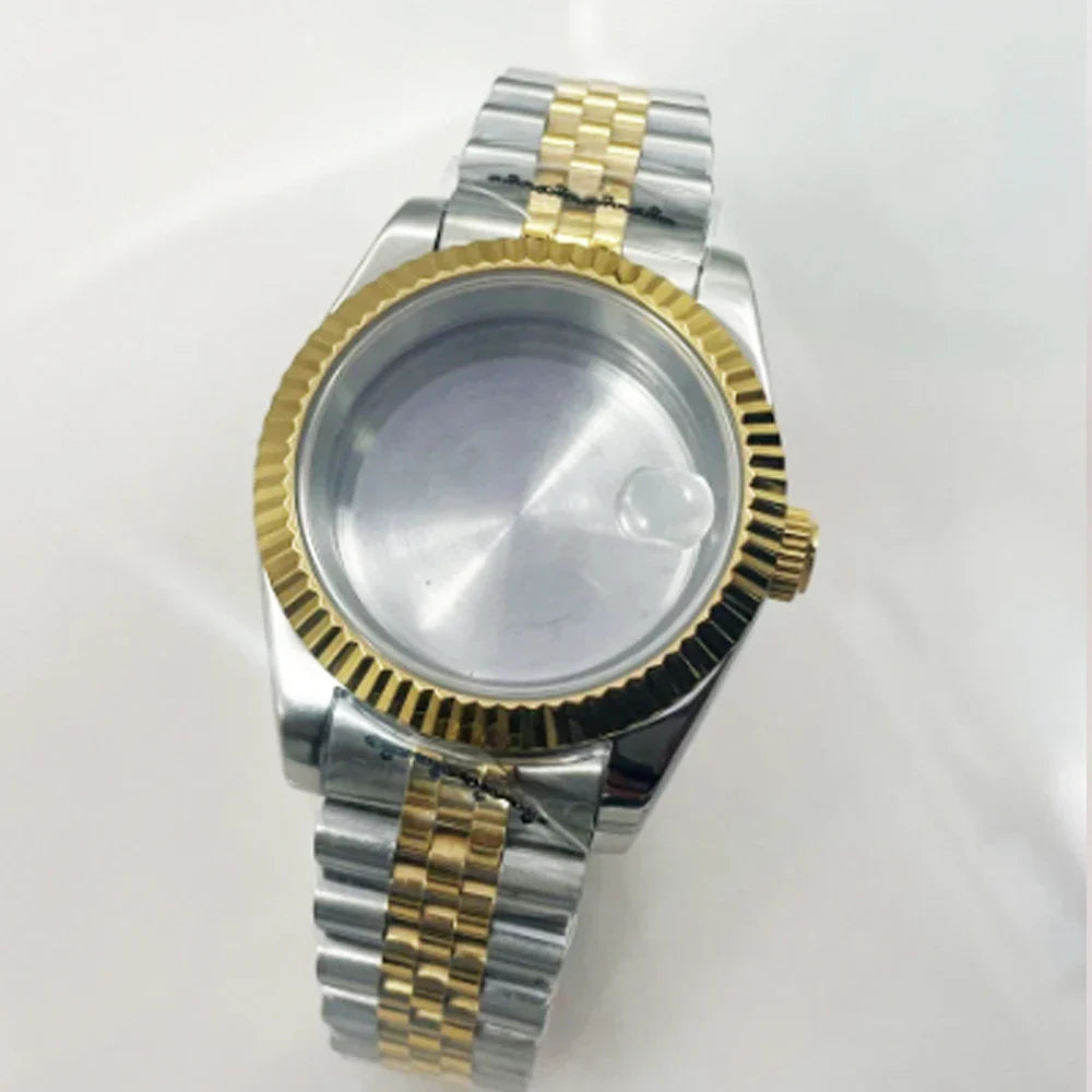 Gold fluted Watch Case Luxury 36mm/39mm Sapphire watch case Two Tone case 10BARS fit NH35 NH36 NH34 ETA2824 2836 Miyota8215 PT5000 DG2813 3804 movement