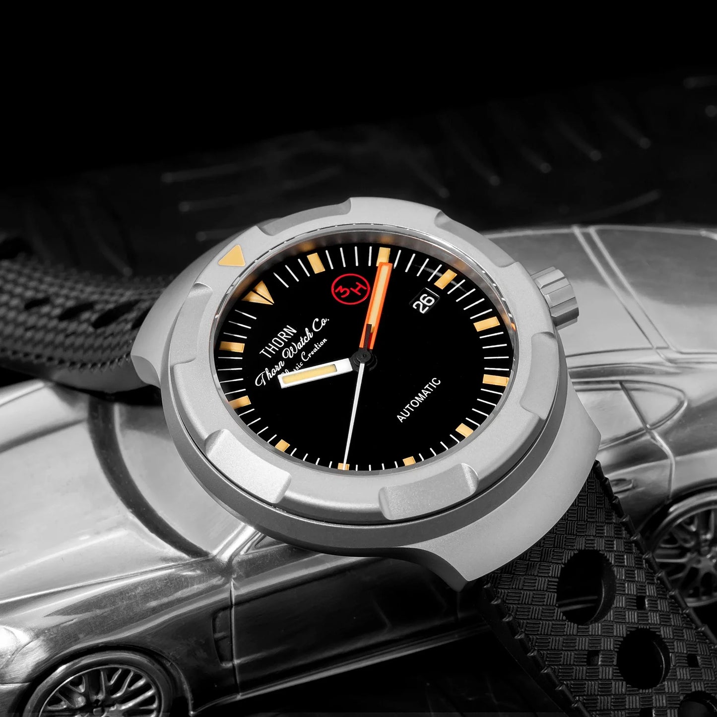 Thorn 42mm Men's Retro Titanium Diver Watch PT5000 Automatic Movement Rubber Strap C3 Luminous 20Bar Water Resistance