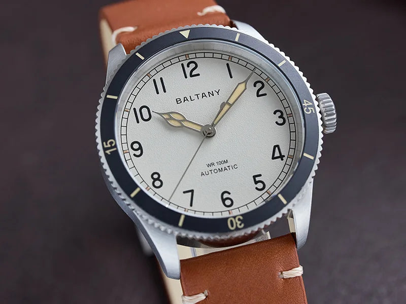 Baltany 38MM Military Watch Men  S2076 NH38 Automation Stainless Steels 100m Waterproof Vintage Khaki Aviation Homage Watch