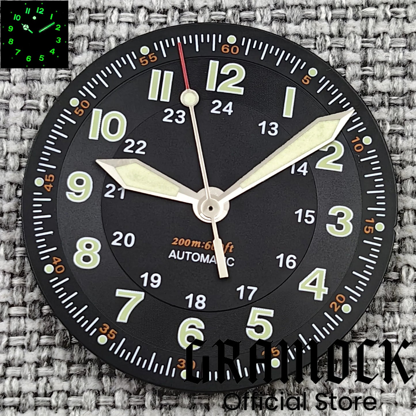 Gramock Classics Sterile 29mm Pilot Black Watch Dial Part for NH35/36 ETA PT5000 Miyota Mingzhu DG ST2130 Movement Part Hand Set