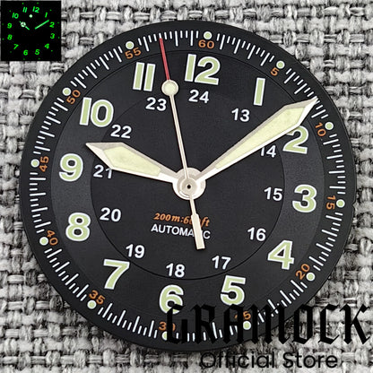 Gramock Classics Sterile 29mm Pilot Black Watch Dial Part for NH35/36 ETA PT5000 Miyota Mingzhu DG ST2130 Movement Part Hand Set