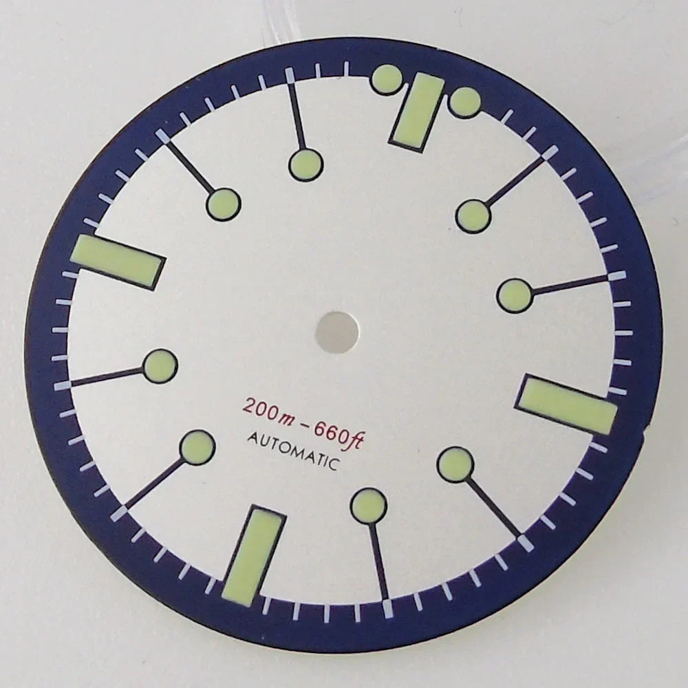 Sterile 31mm Silver Watch Dial for Seik0 N H35 N H36 Movement Green Luminous Di ving Wristwatch Accessories