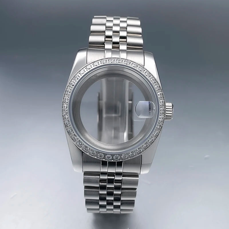 36mm/39mm NH35 Case President Jubile Strap Diamond Bezel Sapphire Glass Mod For NH35 NH36 Movement Watch Case Accessories Parts