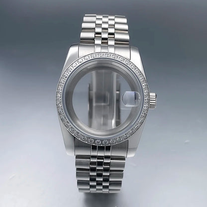 36mm/39mm NH35 Case President Jubile Strap Diamond Bezel Sapphire Glass Mod For NH35 NH36 Movement Watch Case Accessories Parts