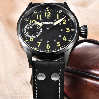 Corgeut 6023 Sub Second Pilot St3600  Manual Mechanical Watch 44MM 5ATM Sapphire Luminious glass back