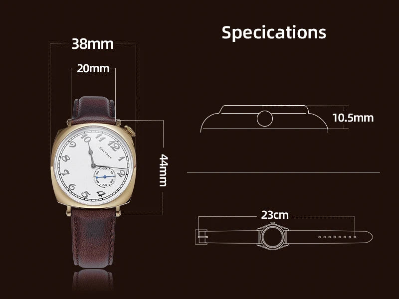 Baltany Dress Watch Man 4046G ST1701 Automatic Gold Case Stainless Steel Square Retro 1921 Homage Mechanical Wristwatch Man