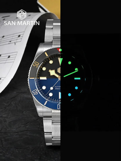 San Martin SN0138G New 37mm BB54 Vintage Diver Watch NH35 Automatic AR Sapphire C3 Luminous 20Bar