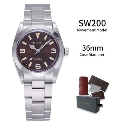 Baltany 36MM Explorer Watch Man S4056 NH38 Automatic Mechanical Watch  Waterproof 20Bar Stainless Steel Bracelet Retro Watches