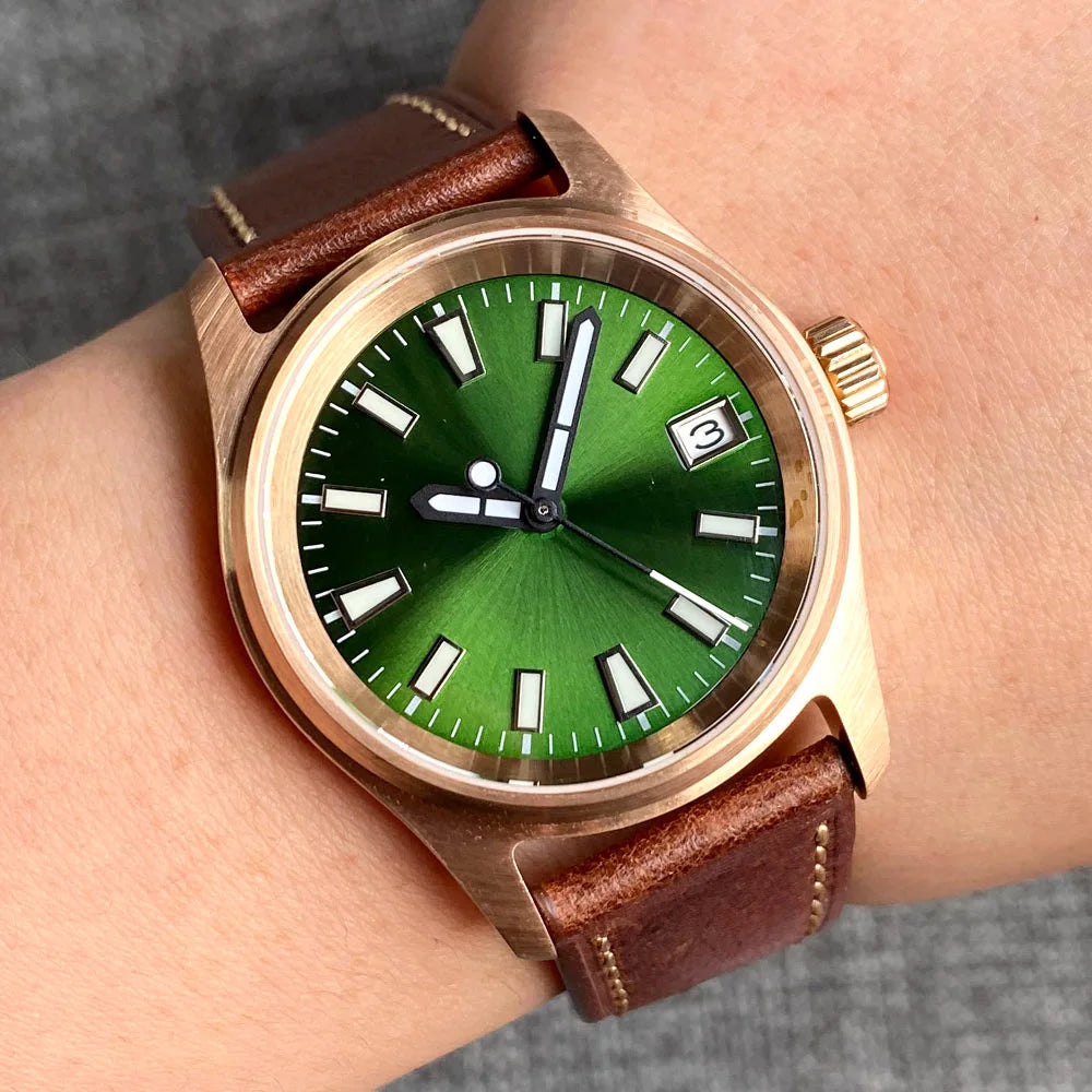Tandorio Bronze Pilot Watch TD147R 20ATM 36mm Wine Red Dial NH35A  Sapphire Crystal