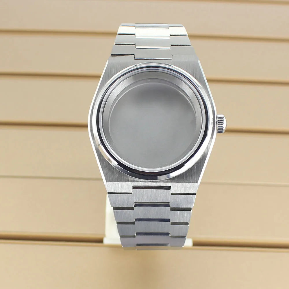 40mm Silver Watch Case Sapphire Crystal Glass For Mod PRX Super Player NH35 NH36 NH38 NH34 NH70 NH72 Movement Solid Bottom Cover