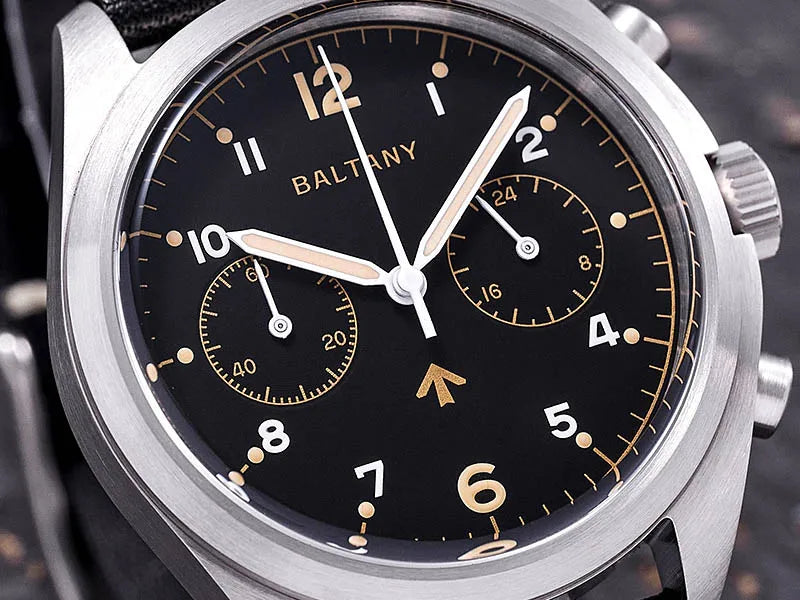 Customizable Watch Baltany 39mm Vk64 Quartz  Military watch Chrono RAF 6BB Homage Multifunction Chronograph 5bar AR Sapphire Swiss Lume