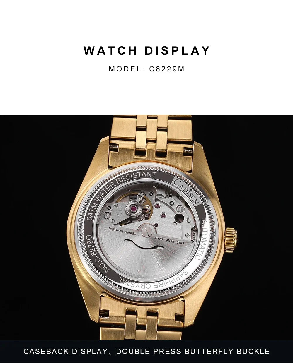 Cadisen C8228 DD38 Watch Diamond Dial MIYOTA 8285 AR Sapphire Crystal luminous 38MM 5Bar
