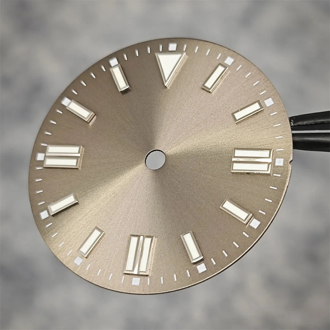 28.5mm Watch Dial Sunray Texture Dial Double Strips Nails Green Luminous Watch Faces for NH35/ 8215/ 2813/ 2836 Movements