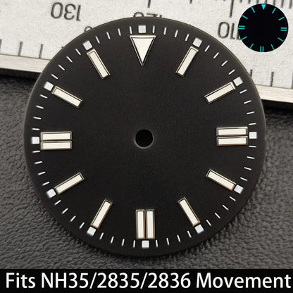 28.5mm Dial single/no calendar watch blue-green/green luminous dial hands fit for N H35/E2815/E2836 movement watch accessories