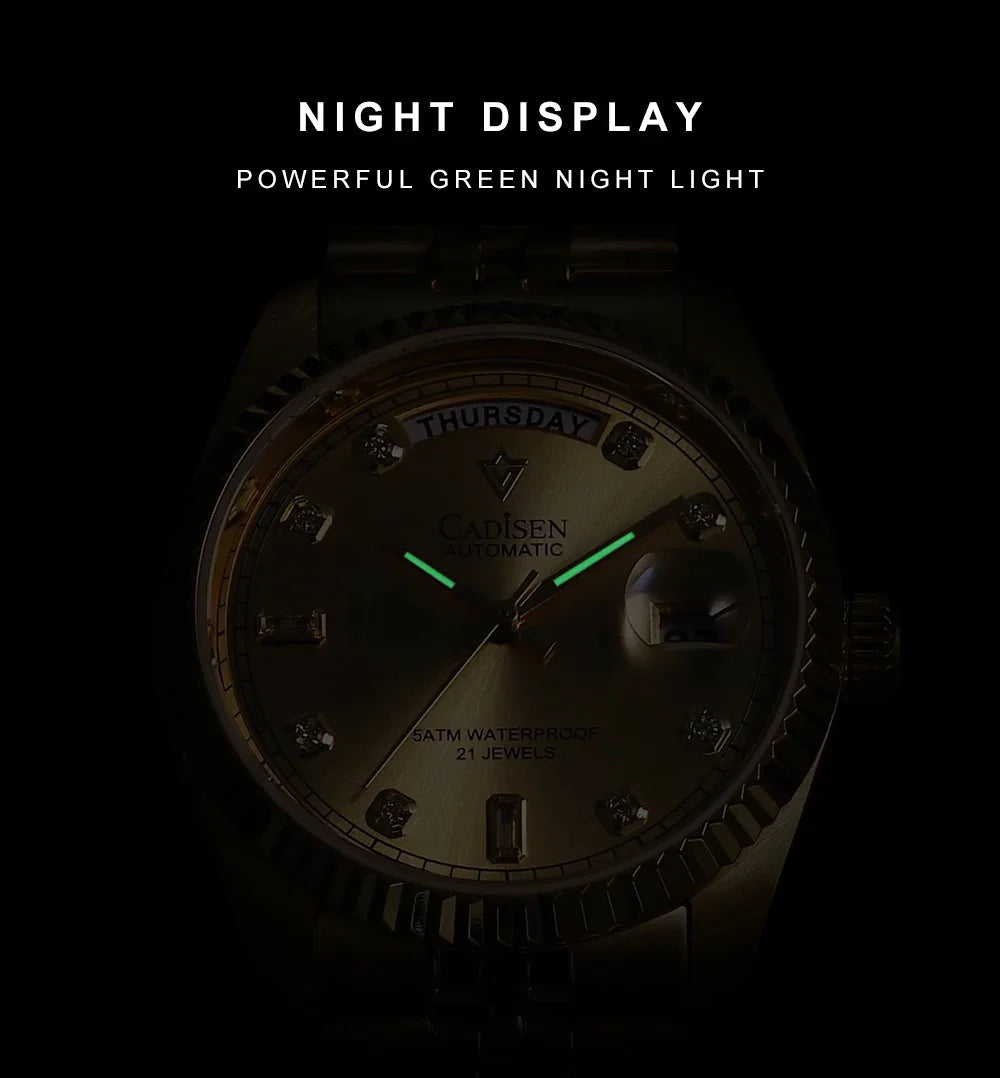 Cadisen C8228 DD38 Watch Diamond Dial MIYOTA 8285 AR Sapphire Crystal luminous 38MM 5Bar