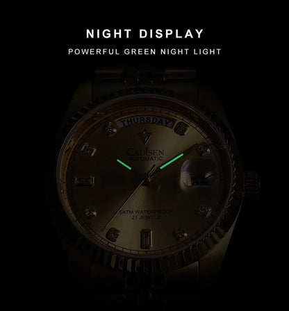 Cadisen C8228 DD38 Watch Diamond Dial MIYOTA 8285 AR Sapphire Crystal luminous 38MM 5Bar