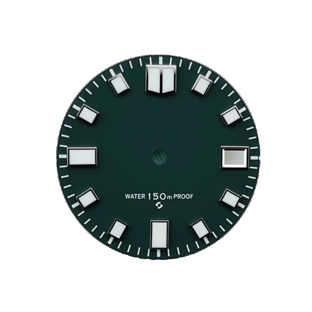 NH35 Dial 28.5mm Green Luminous with Single Calendar Window Watch Dial Abalone Diving Watch Faces for NH35A/4R35 Movement