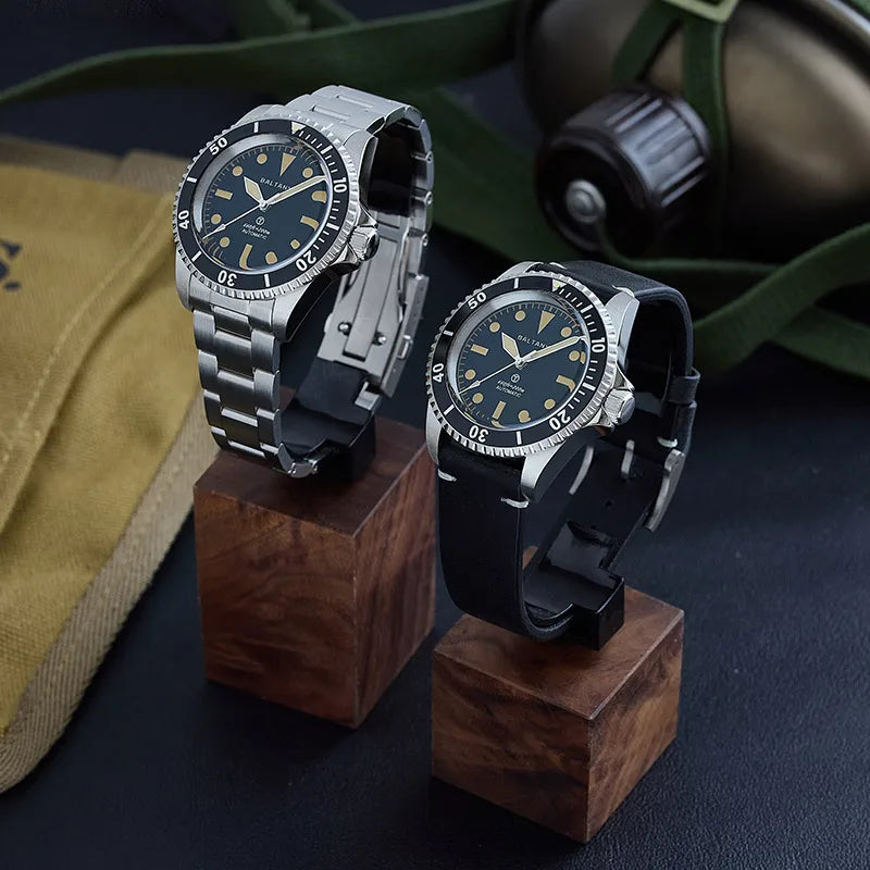 Baltany S3075 Vintage MilSubmariner Watch Rotation Bezel Brushed Bracelect Luminou Leather Sapphire Stainless Steel Dive Watches