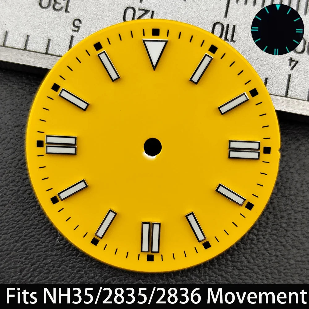 28.5mm Dial single/no calendar watch blue-green/green luminous dial hands fit for N H35/E2815/E2836 movement watch accessories