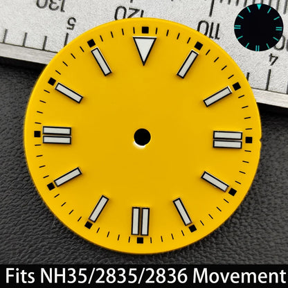 28.5mm Dial single/no calendar watch blue-green/green luminous dial hands fit for N H35/E2815/E2836 movement watch accessories